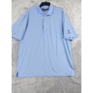 Oxford Golf Stonebriar Country Club Golf Polo Mens L Coolmax Blue Pinstripe